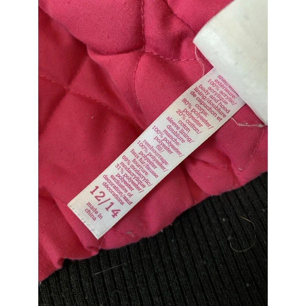 Justice Girl 12/14 Black White Plaid Coat With Faux Fur Trim Hood